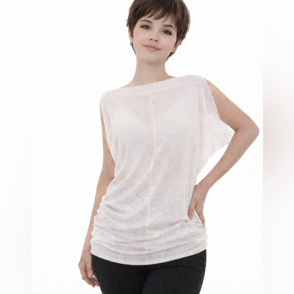 Women's White Sheer Boatneck Top
